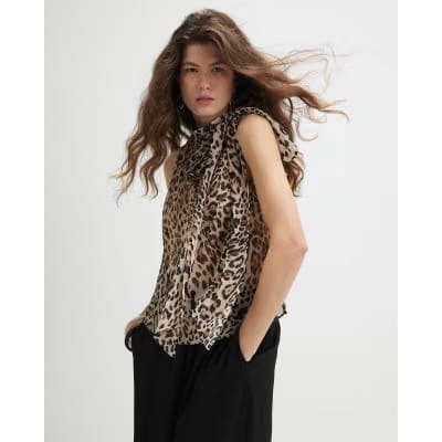 Black Leopard Pussybow Blouse
