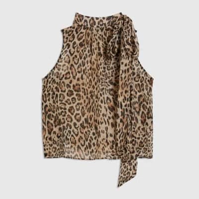 Black Leopard Pussybow Blouse