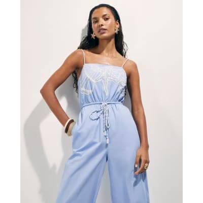 Blue Shell Embroidered Jumpsuit