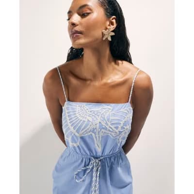 Blue Shell Embroidered Jumpsuit