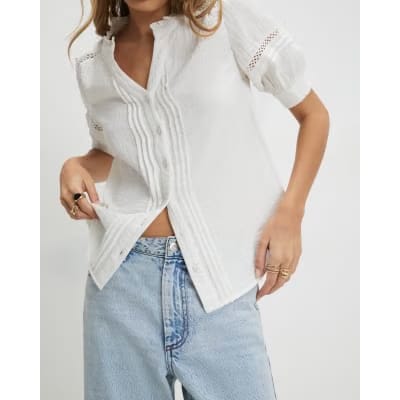 White Frill Collar Short Sleeve Blouse