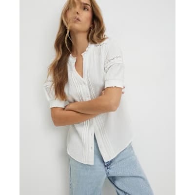White Frill Collar Short Sleeve Blouse