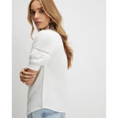 White Frill Collar Short Sleeve Blouse