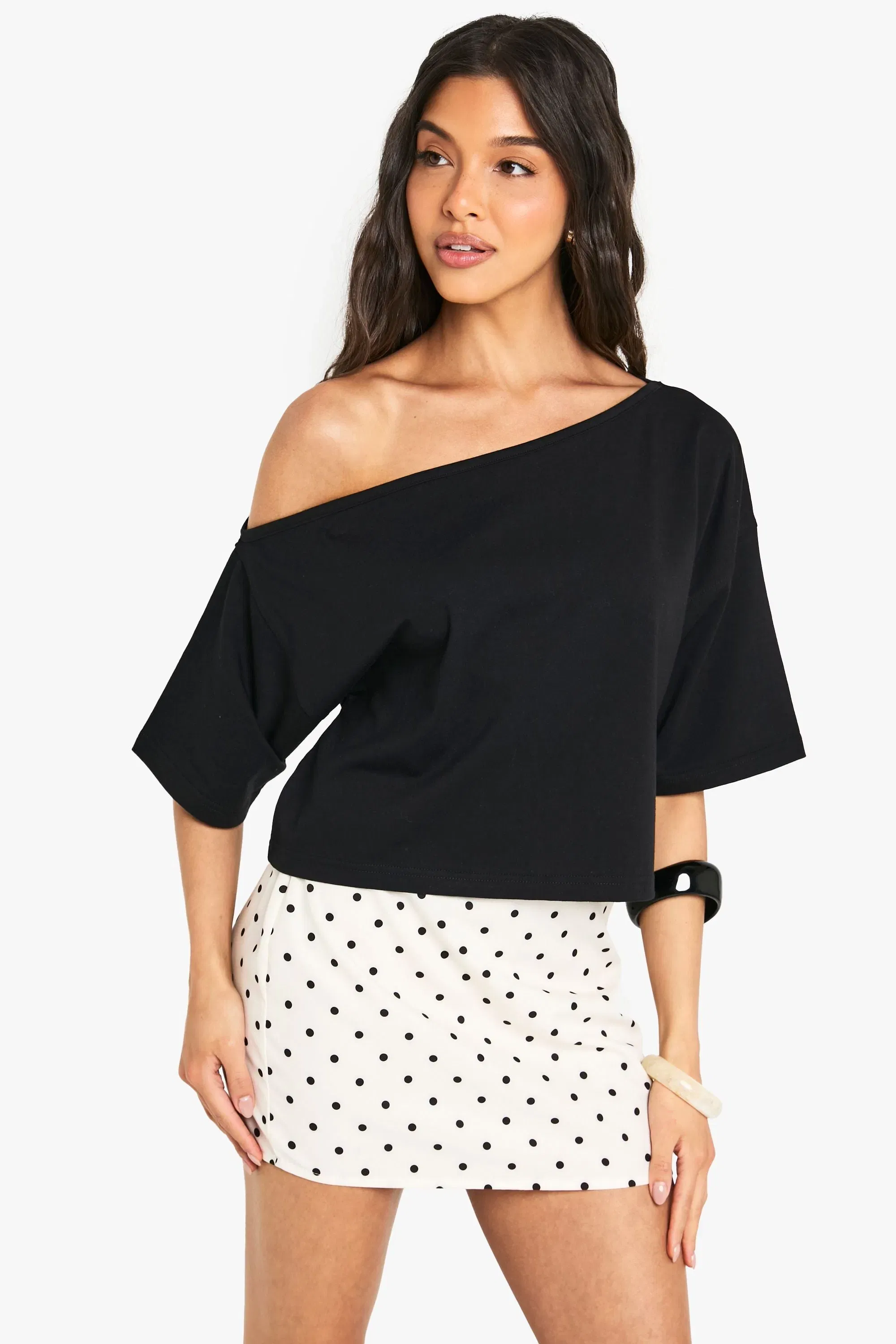 Off The Shoulder Boxy Crop T-Shirt