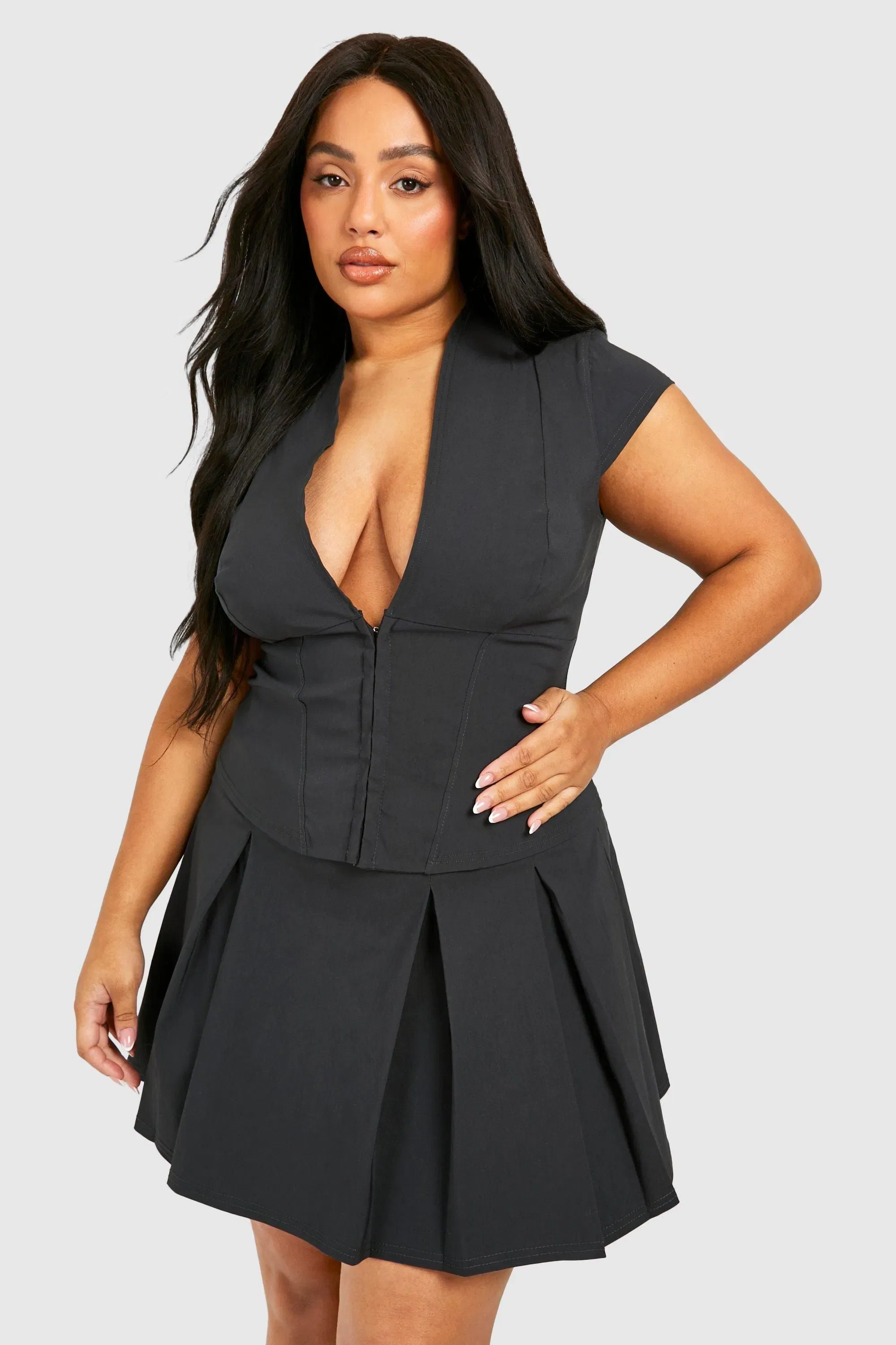 Plus Hook And Eye Cap Sleeve Corset Top