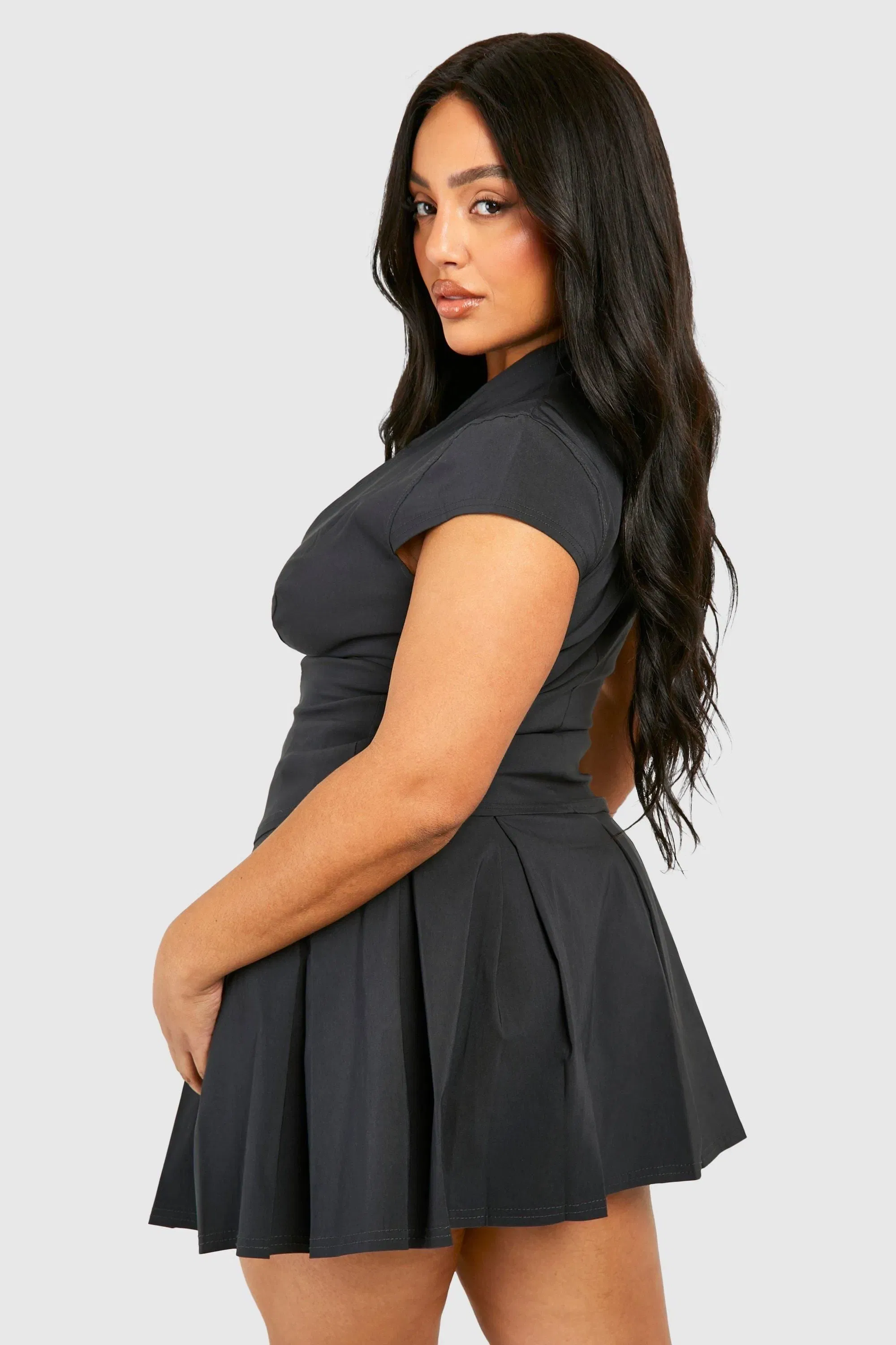 Plus Hook And Eye Cap Sleeve Corset Top