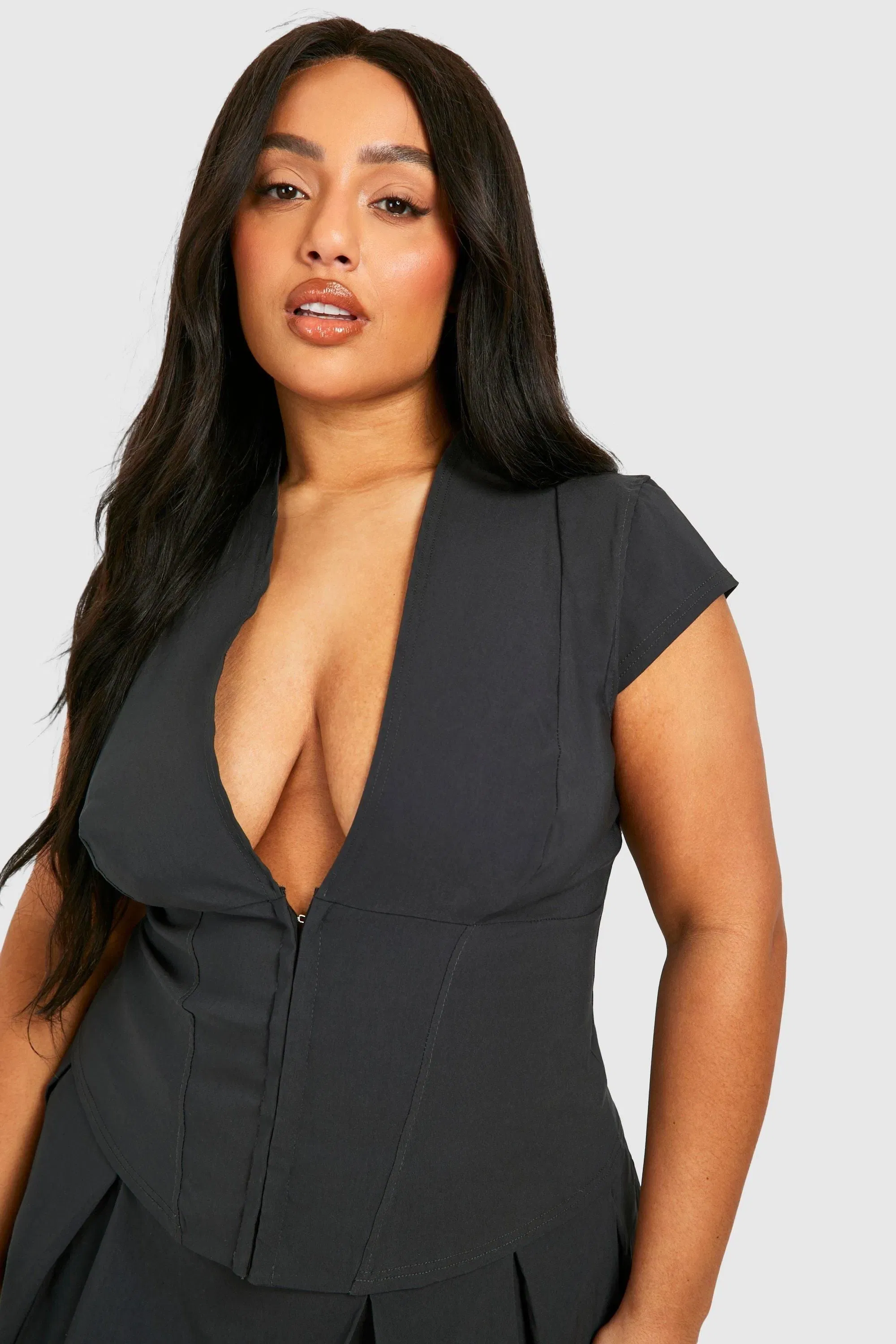 Plus Hook And Eye Cap Sleeve Corset Top