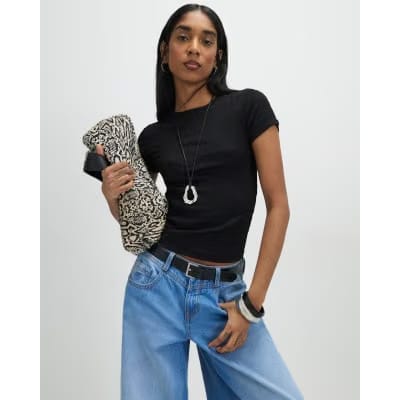 Black Textured Fitted T-Shirt
