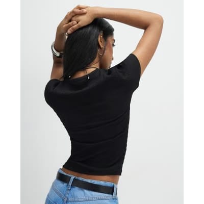 Black Textured Fitted T-Shirt