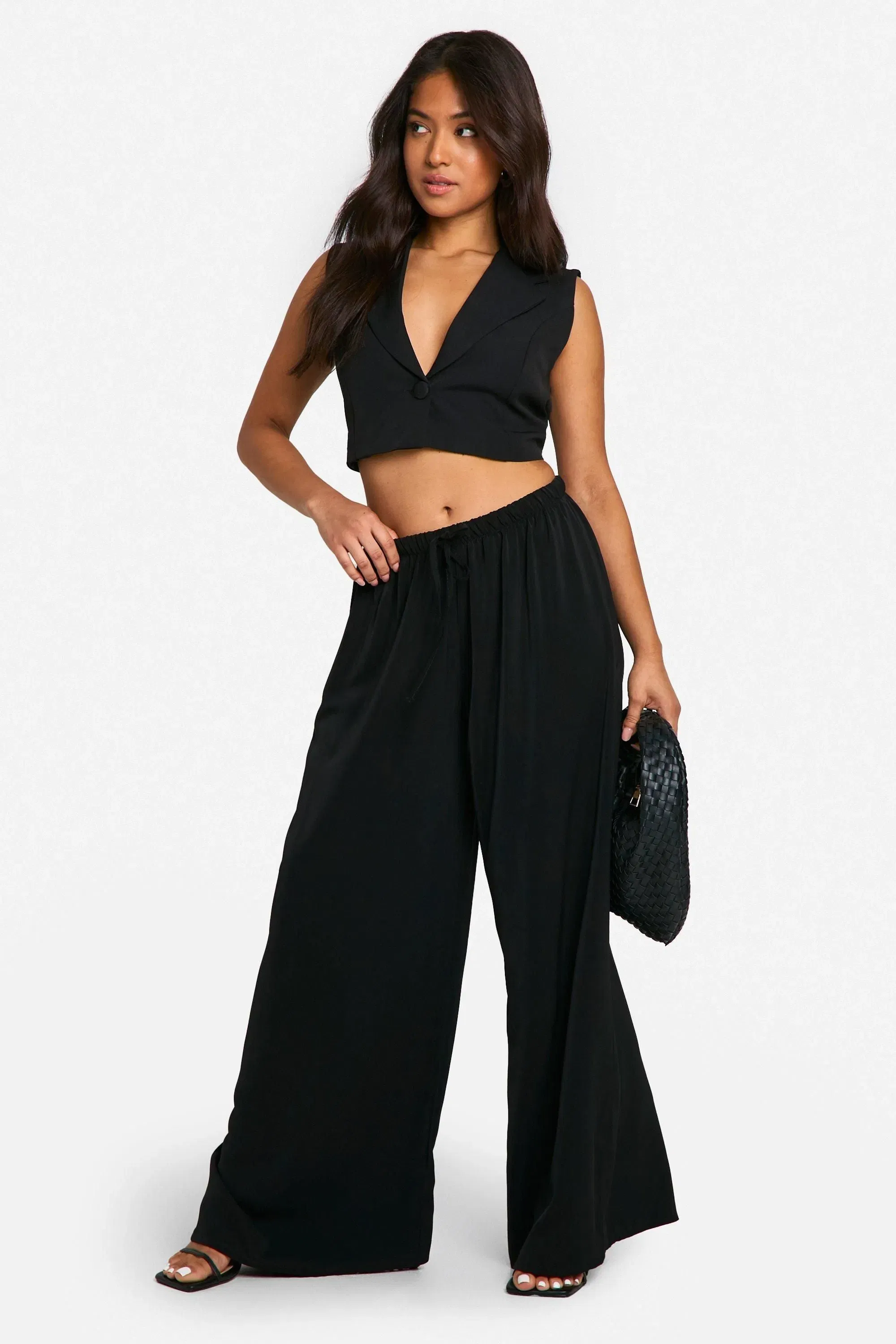 Petite Woven Wide Leg Trousers