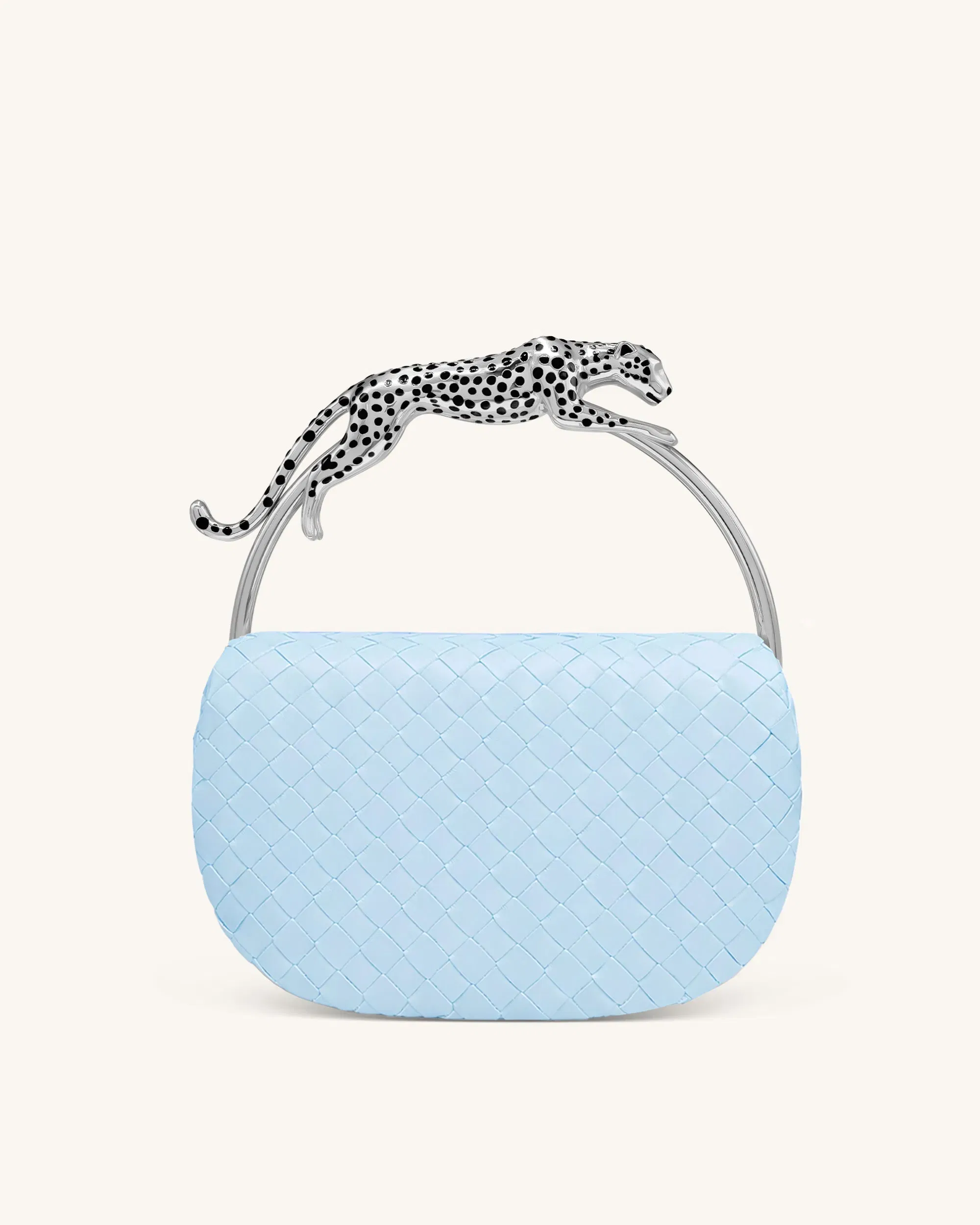 Ione Woven Leopard Shaped Top Handle Bag - Light Blue