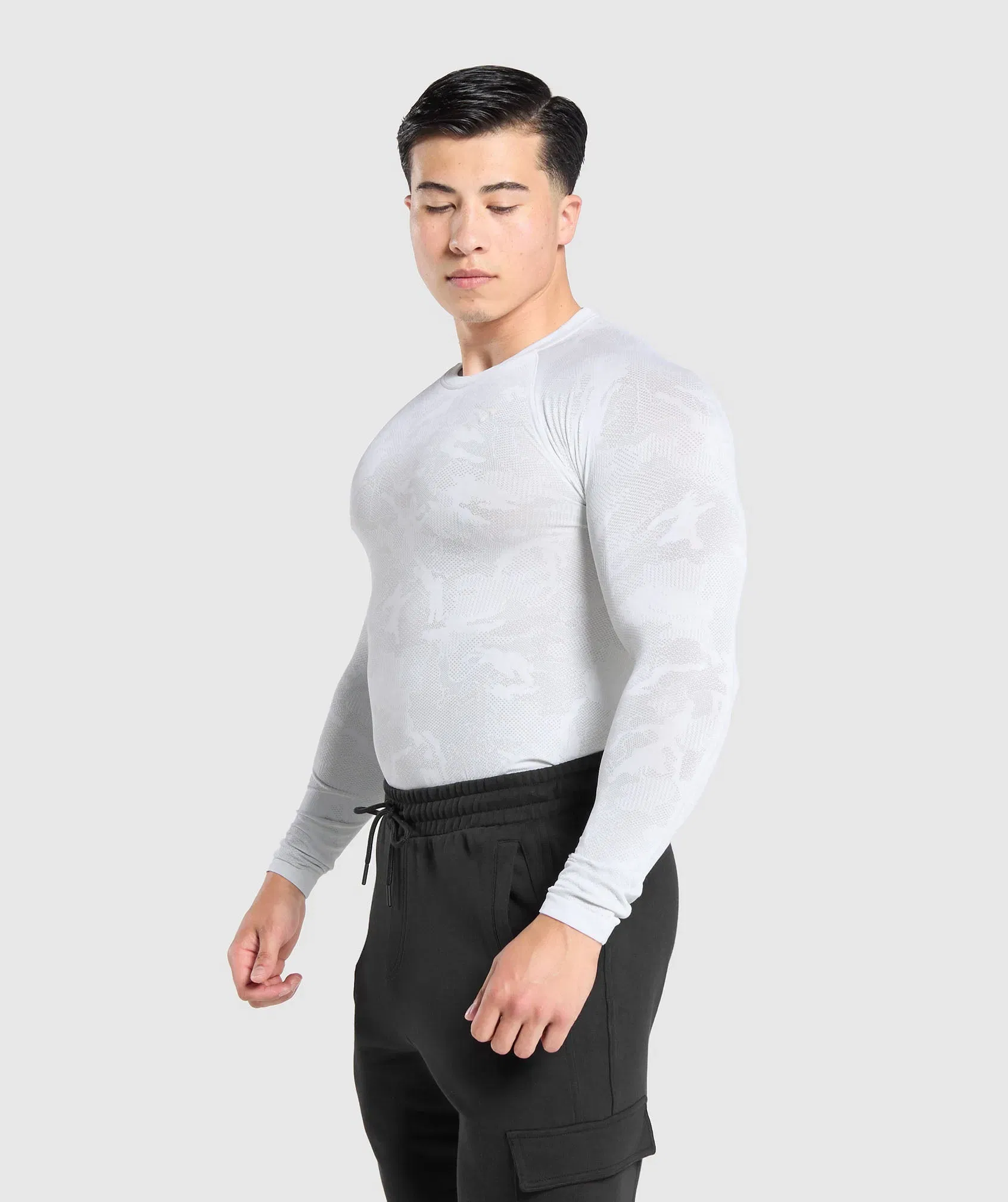 Gymshark Geo Seamless Long Sleeve T-Shirt - White/Light Grey