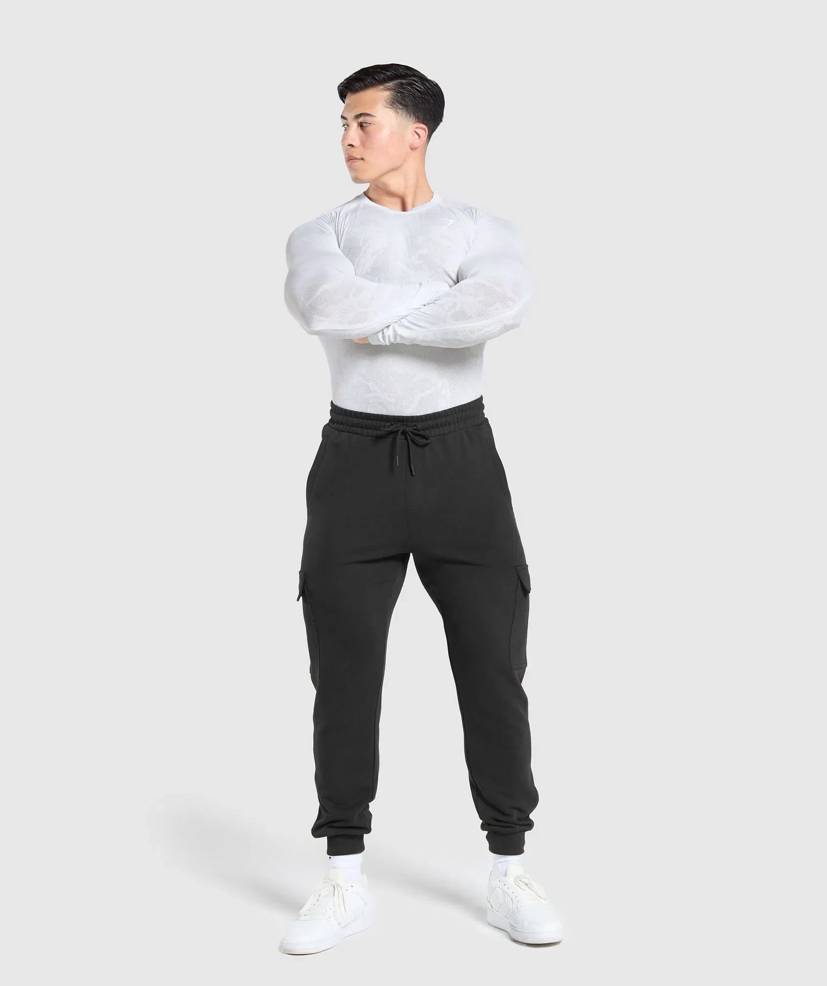 Gymshark Geo Seamless Long Sleeve T-Shirt - White/Light Grey