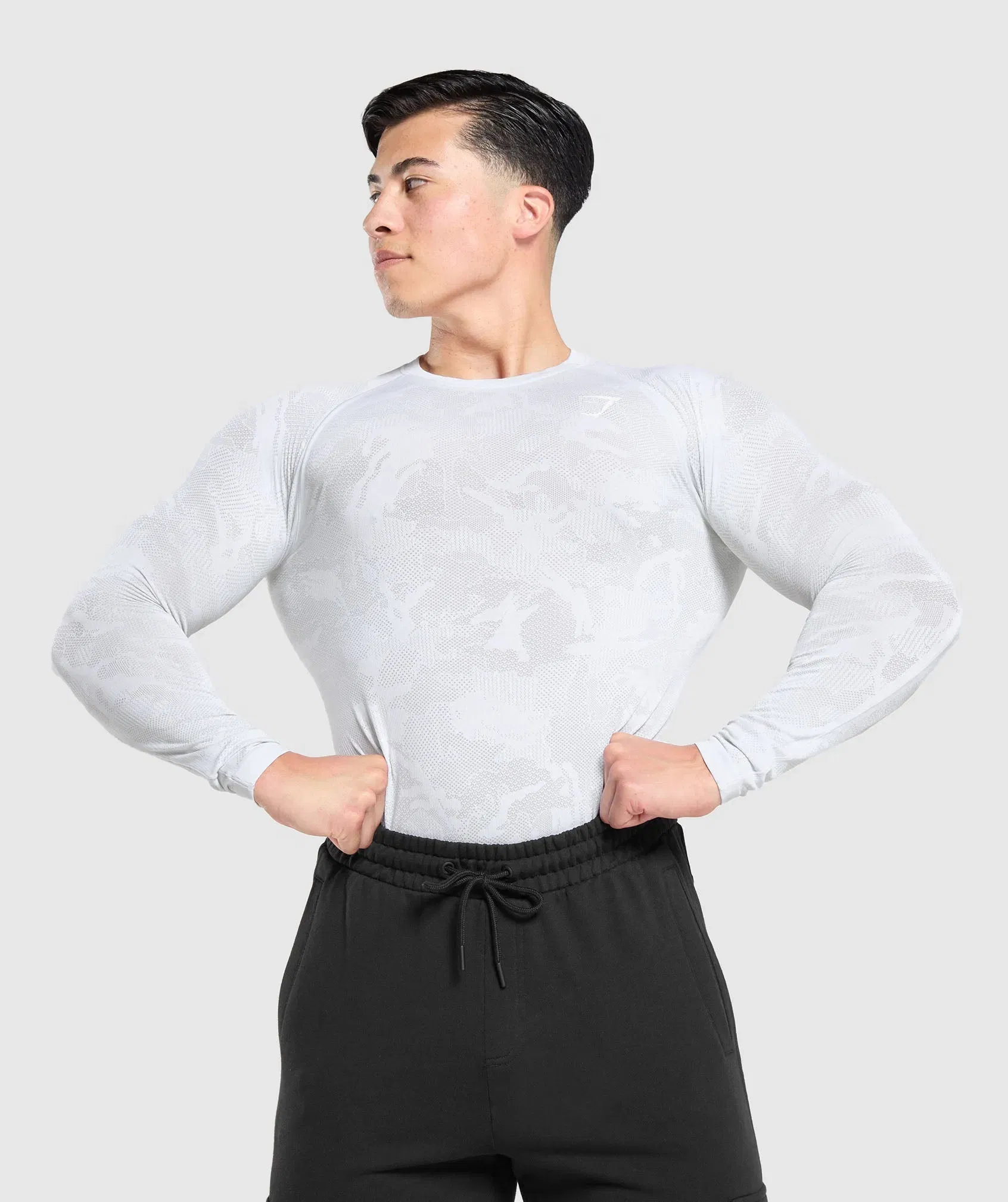 Gymshark Geo Seamless Long Sleeve T-Shirt - White/Light Grey