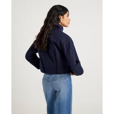 Navy Belted Bubble Hem Jacket