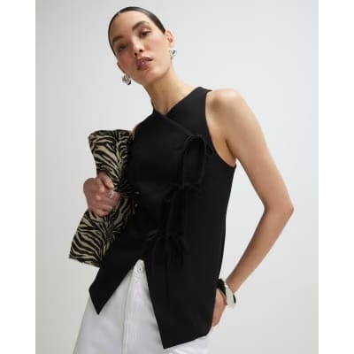 Black Asymmetric Bow Tie Front Waistcoat