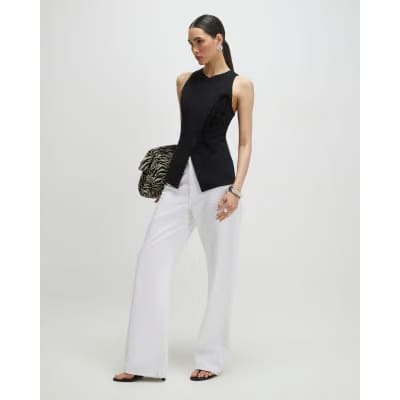 Black Asymmetric Bow Tie Front Waistcoat