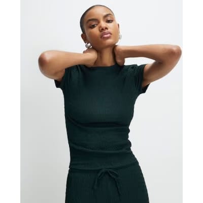Green Textured Fitted T-Shirt