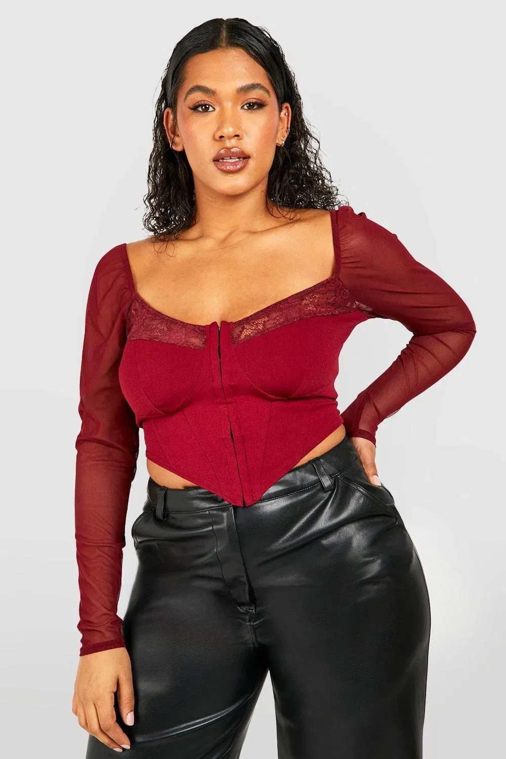 Plus Mesh And Lace Hook And Eye Corset Top