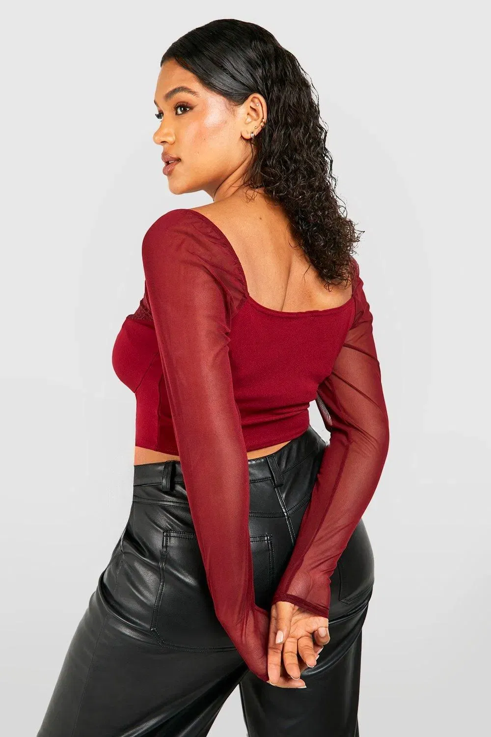 Plus Mesh And Lace Hook And Eye Corset Top