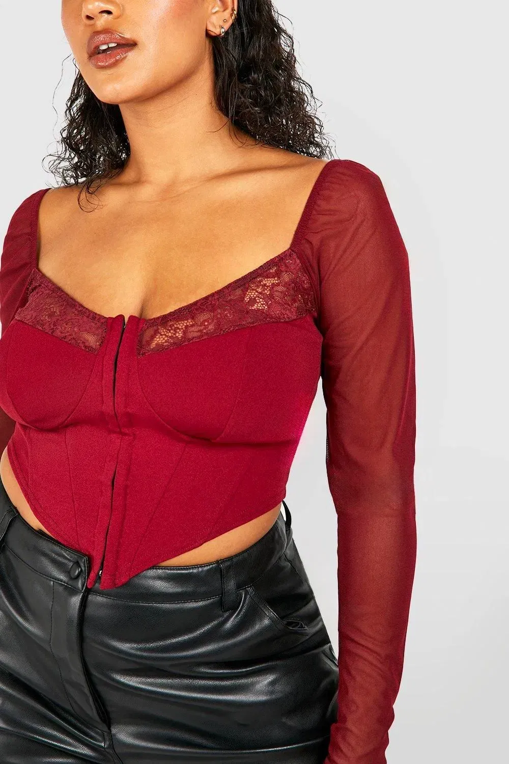 Plus Mesh And Lace Hook And Eye Corset Top