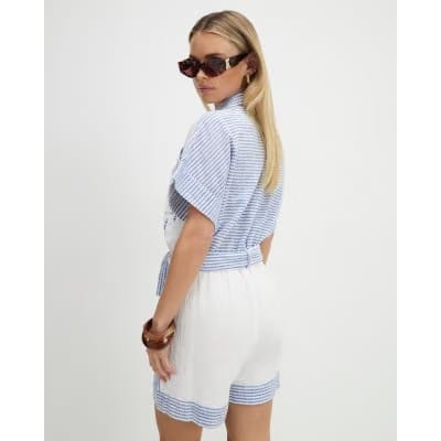 Petite White Embroidery Stripe Playsuit