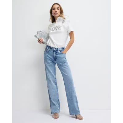 White Short Sleeve Embellished Love T-shirt