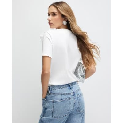 White Short Sleeve Embellished Love T-shirt