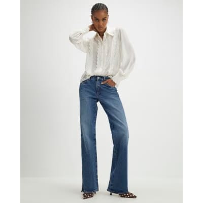 Cream Long Sleeve Scallop Trim Shirt