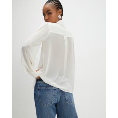 Cream Long Sleeve Scallop Trim Shirt