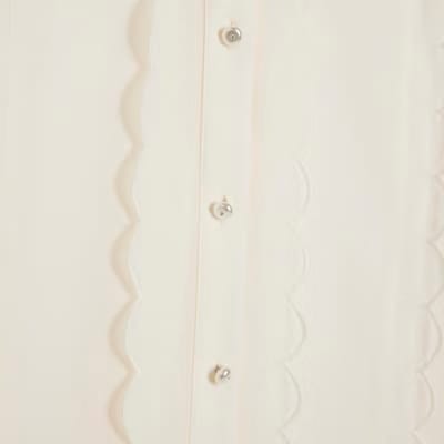 Cream Long Sleeve Scallop Trim Shirt