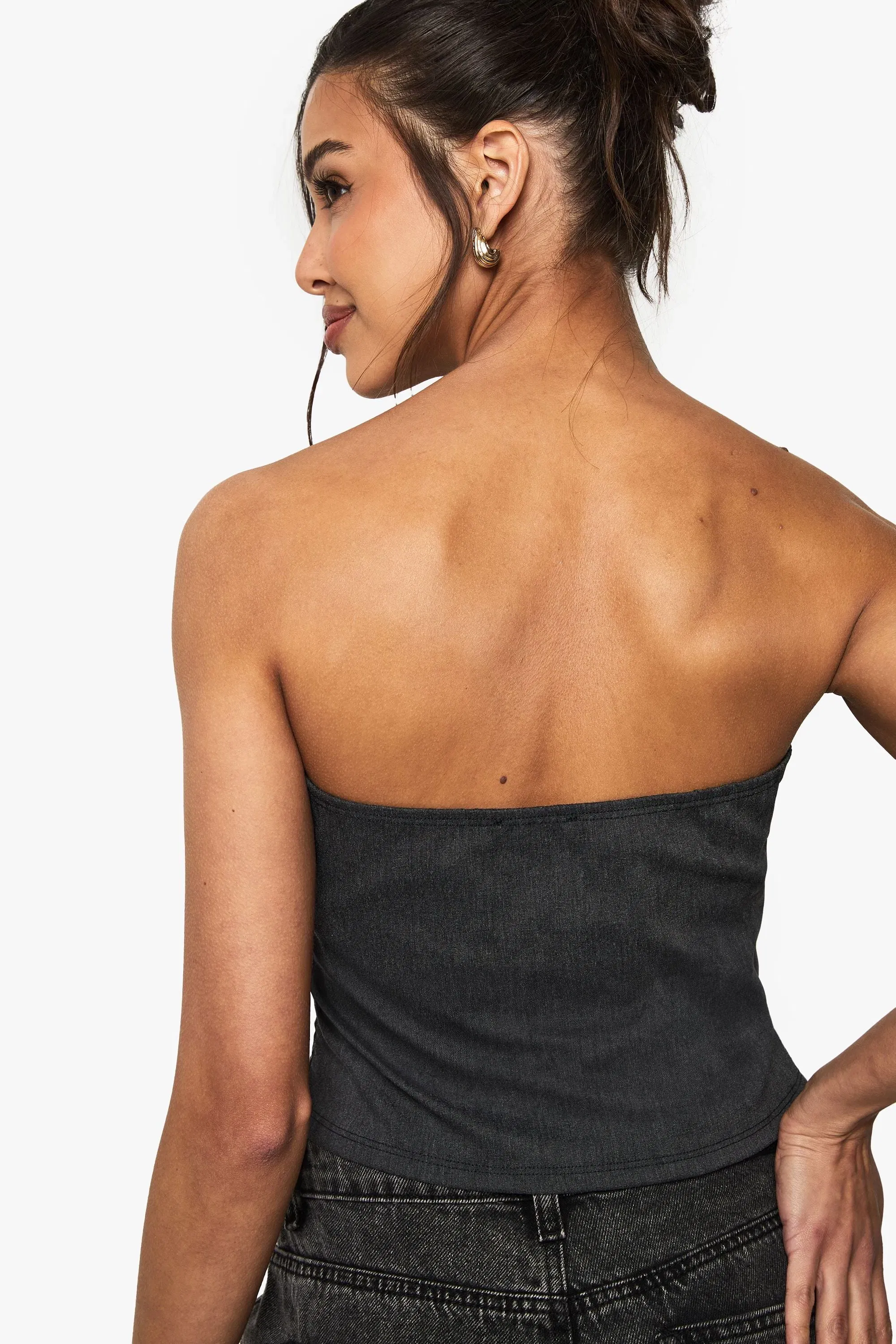 Marl Bengaline Tie Front Detail Bandeau Top
