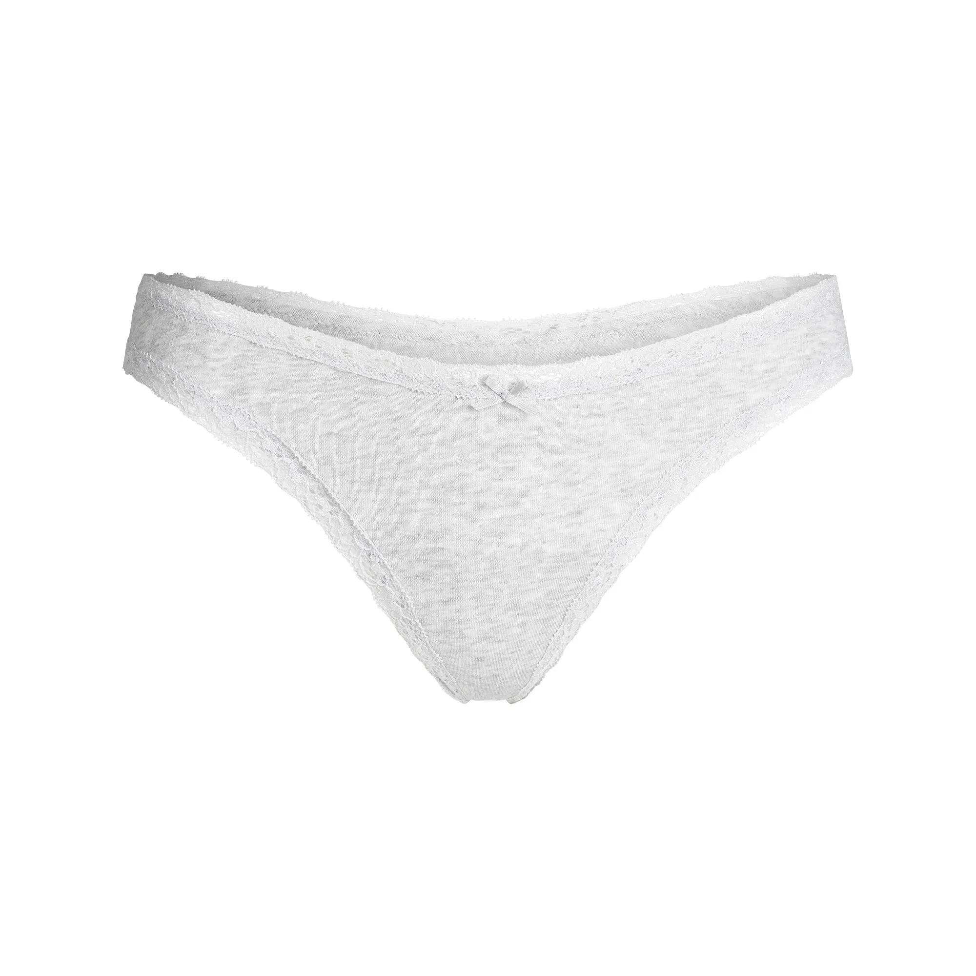 LIGHTWEIGHT COTTON LACE THONG | LIGHT HEATHER GREY