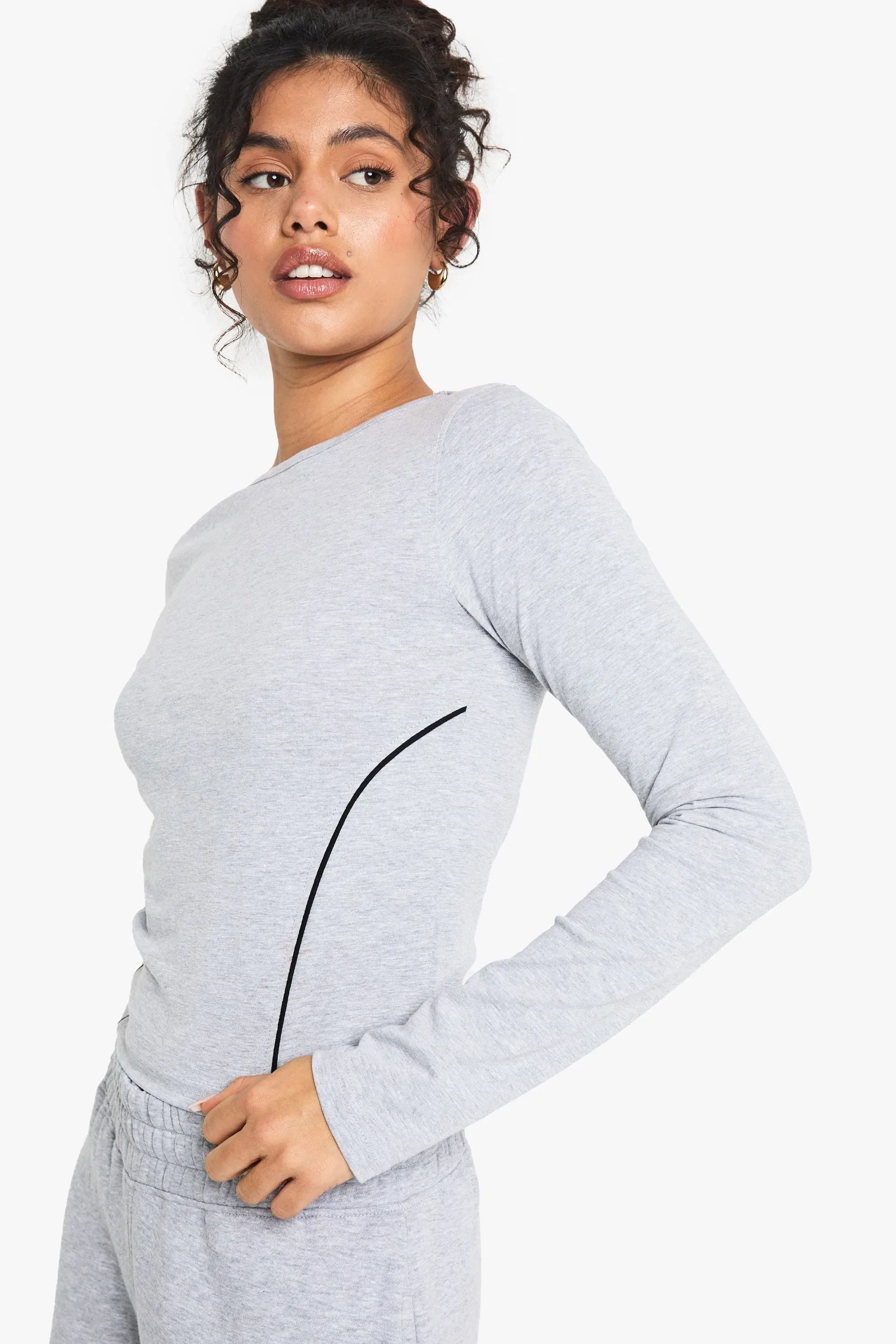 Contrast Piping Detail Long Sleeve Top