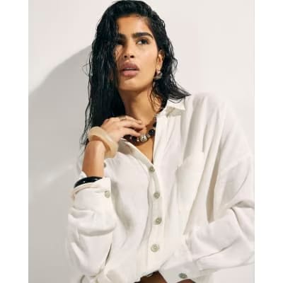 White Linen Blend Shirt
