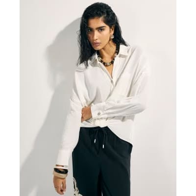 White Linen Blend Shirt