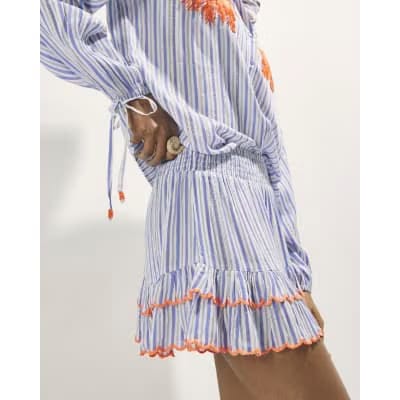 White Striped Sequin Embellished Shorts