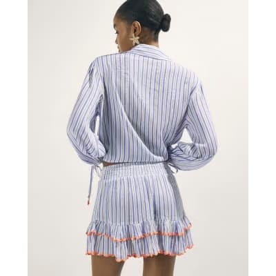White Striped Sequin Embellished Shorts
