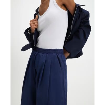 Navy Barrel Leg Trousers