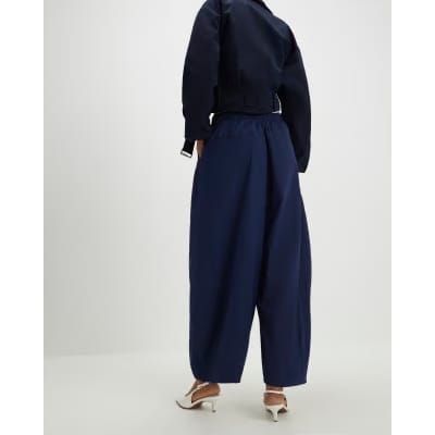 Navy Barrel Leg Trousers