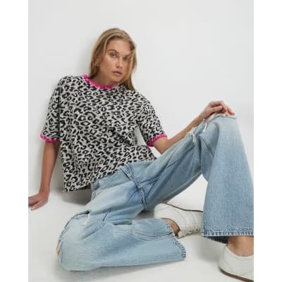 Brown Animal Print Whipstitch T-Shirt