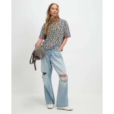 Brown Animal Print Whipstitch T-Shirt