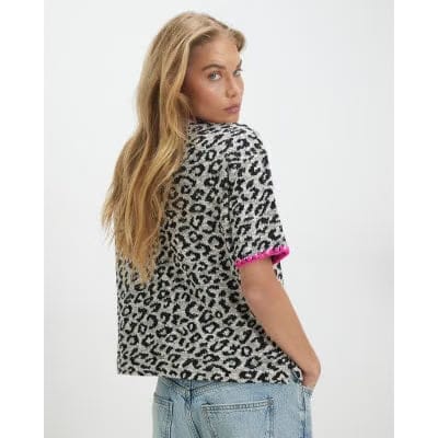 Brown Animal Print Whipstitch T-Shirt