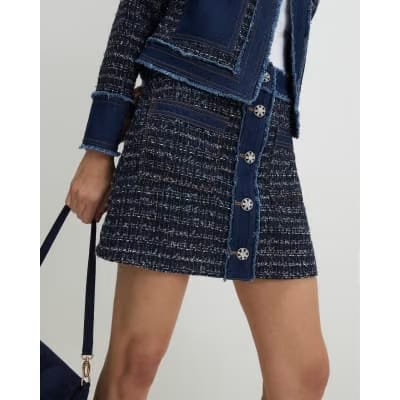 Blue Boucle Denim A line Mini Skirt