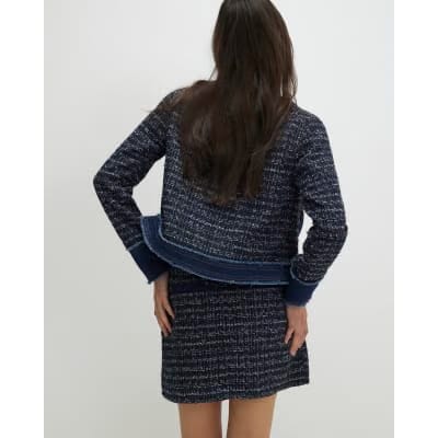 Blue Boucle Denim A line Mini Skirt