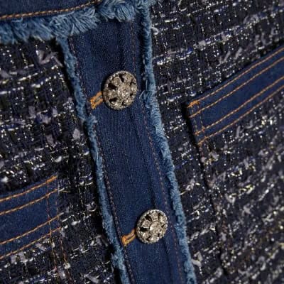 Blue Boucle Denim A line Mini Skirt