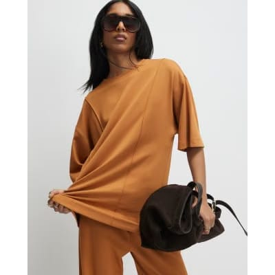 Orange Oversized Seam Front T-Shirt