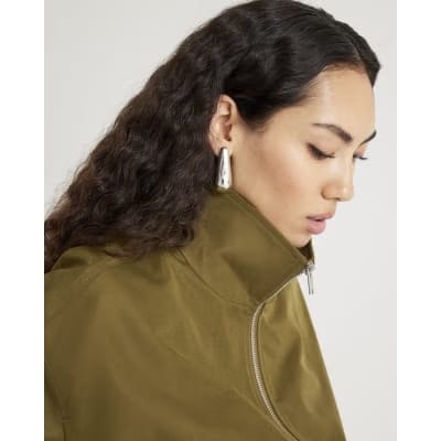 Khaki Belted Bubble Hem Jacket