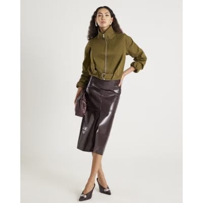 Khaki Belted Bubble Hem Jacket