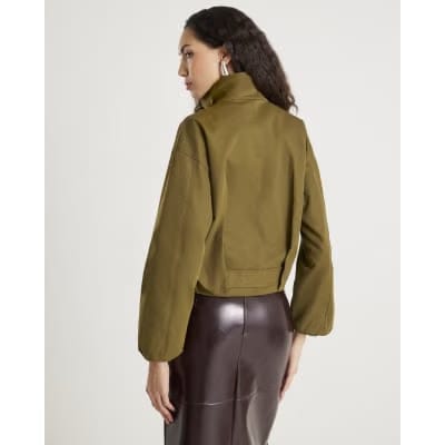 Khaki Belted Bubble Hem Jacket